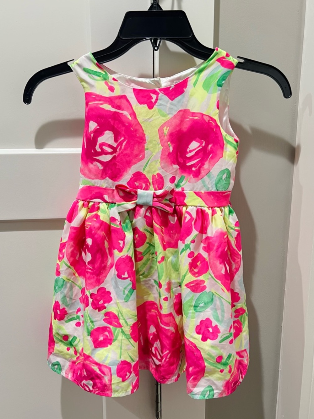 The Children's Place Hot Pink Floral Fit-and-Flare Dress with Bow